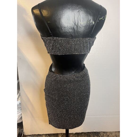 Windsor Black Silver Metallic Cutout Bodycon Party Dress size small - Picture 3 of 6